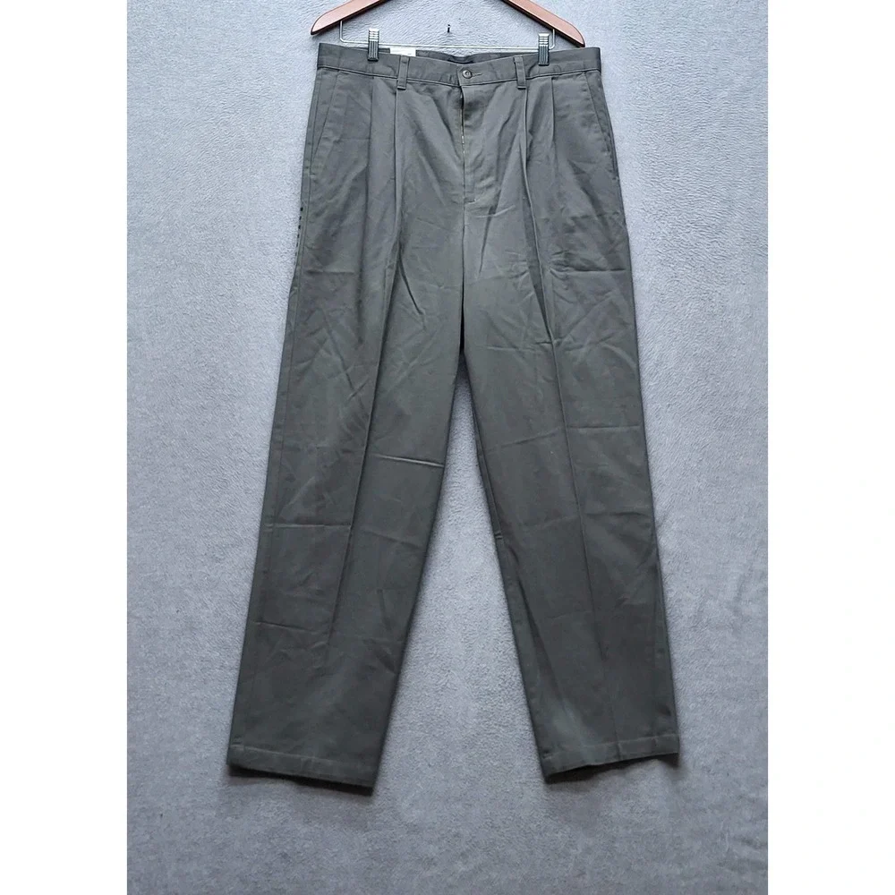 Dockers Men Pants 36X32 Olive Chino Twill Pleated Button 32